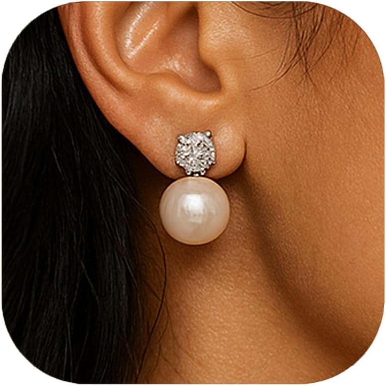 ZENCHEER Pearl Clip on Earrings for Women - 14K Gold Silver Plated Cubic Zirconia Non Pierced Ear Clips Jewelry Gifts for Wedding Bridal Party Gifts - Image 5